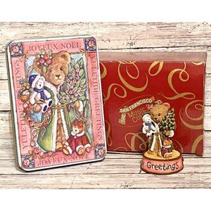 San Francisco Music Box Teddy Bear Tin w/ Ornament
